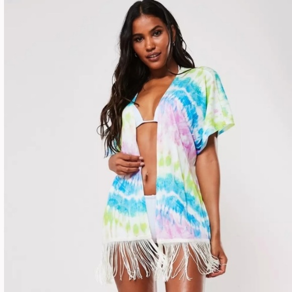 Missguided Other - Missguided Tie Dye Fringe Kimono Cover-up T179